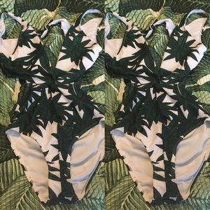 Tropical Leaf  one piece  cut-out Swimsuit